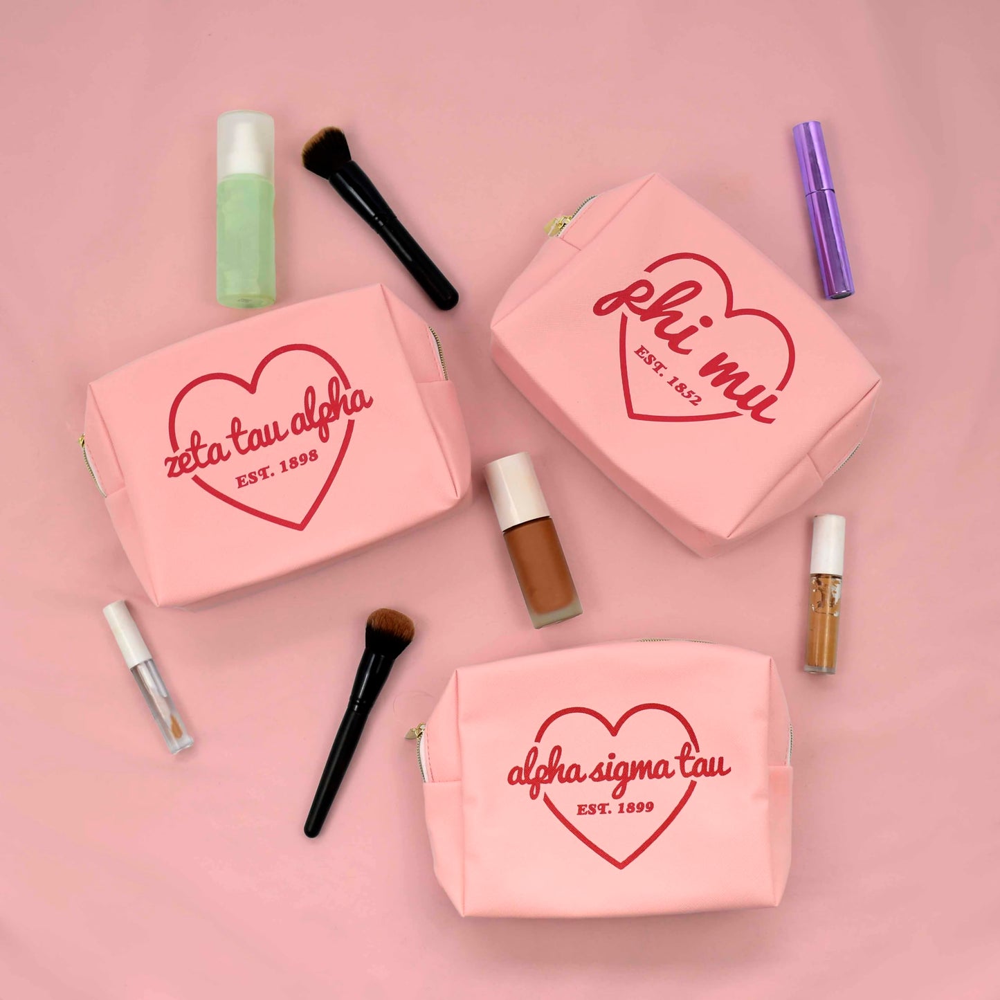 Sorority Shop Delta Zeta Makeup Bag - Multi-Purpose PU Leather, Water-Resistant Makeup travel bag with Licensed Design and Zipper Closure, Perfect Delta Zeta Sorority Gifts for Women