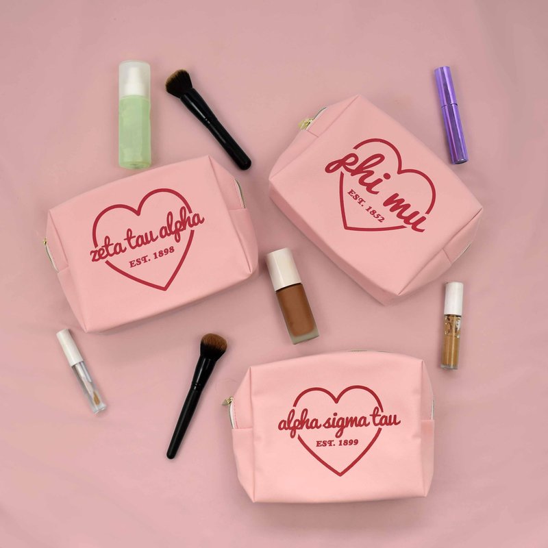 Sorority Shop Sigma Kappa Makeup Bag - Multi-Purpose PU Leather, Water-Resistant Makeup travel bag with Licensed Design and Zipper Closure, Perfect Sigma Kappa Sorority Gifts for Women