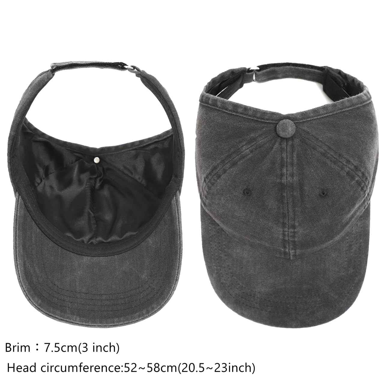 Degfey Women's Backless Baseball Caps for Curly Hair, Satin Lined, 2 Pack (US, Alpha, One Size, Medium, Black+Green)