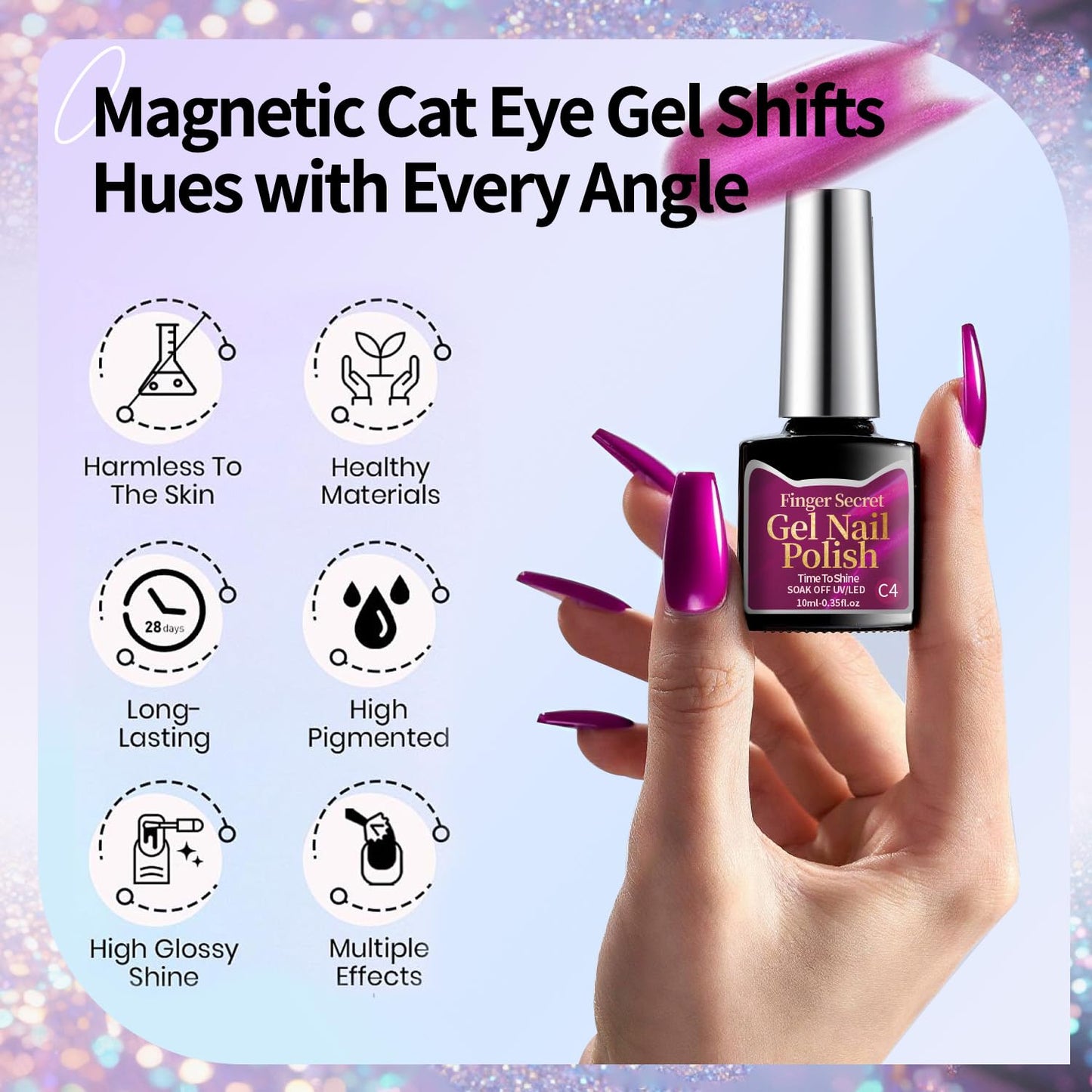finger secret 10ml Gel Cat Eye Nail Polish Kit - 9Pcs Cat Eye Magnetic Nail Polish With Magnetic Iron Rod Double Ended Nail Tool, Long-Lasting and Non-Fading Creating Fashionable Manicures