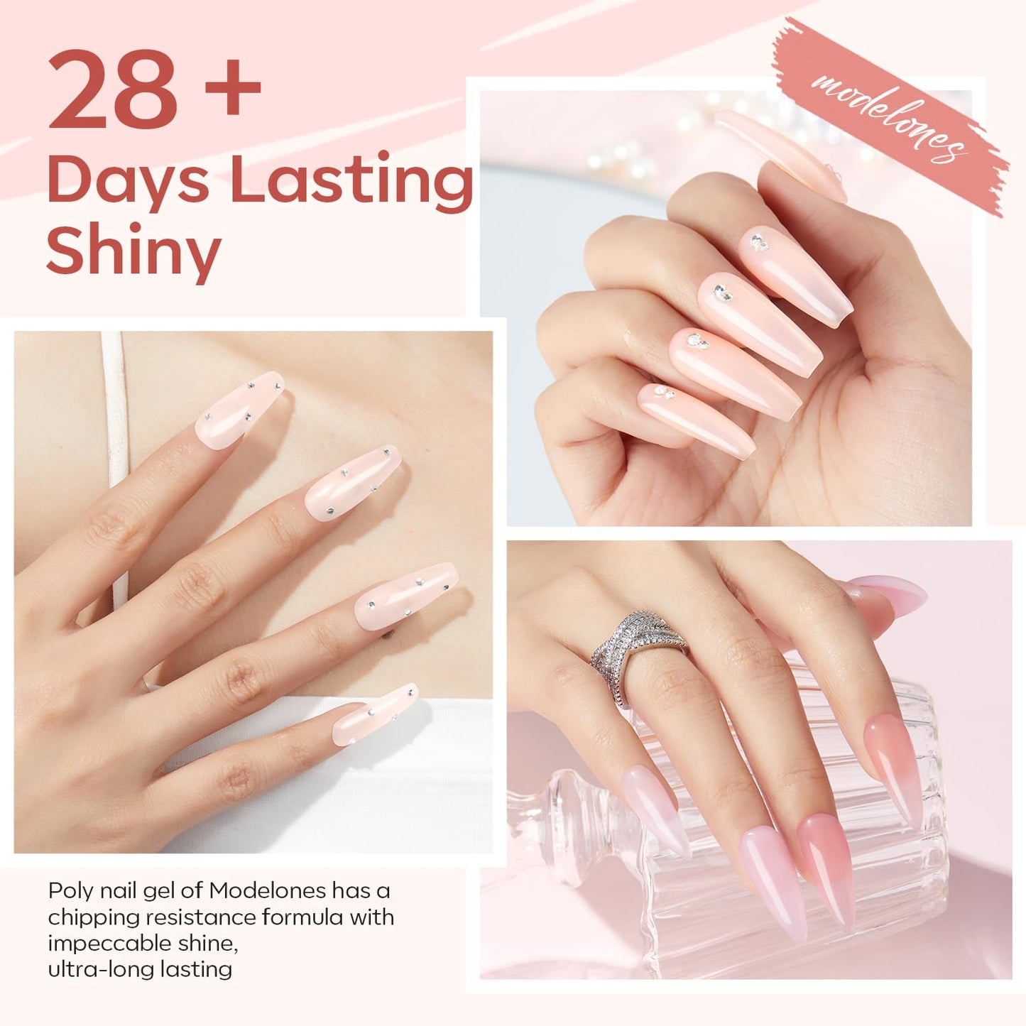 modelones Poly Gel Nail Kit 6 Colors with 8 W Nail Lamp Polygel Toenail Kit Extension Gel Kit Jelly Milky White Pink Nude Complete Tools Beginner Thickening Solutions DIY at Home for Women