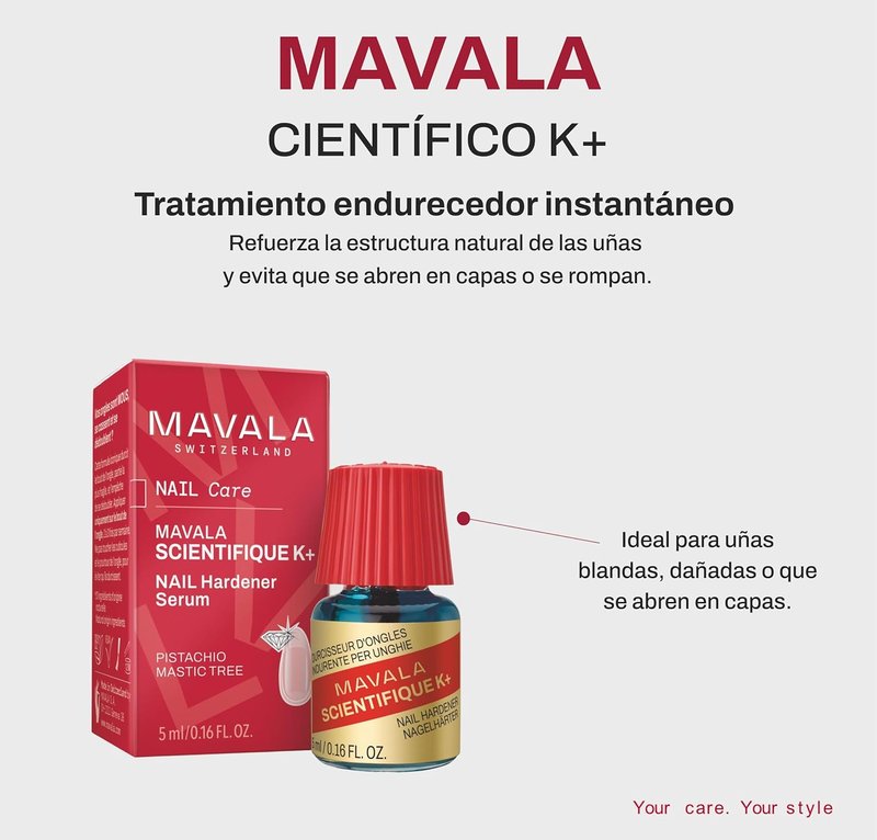 MAVALA Scientifique K+ Keratin Hardener | Nail Strengthener & Protector | 0.16 Fl Oz, Multi-Color