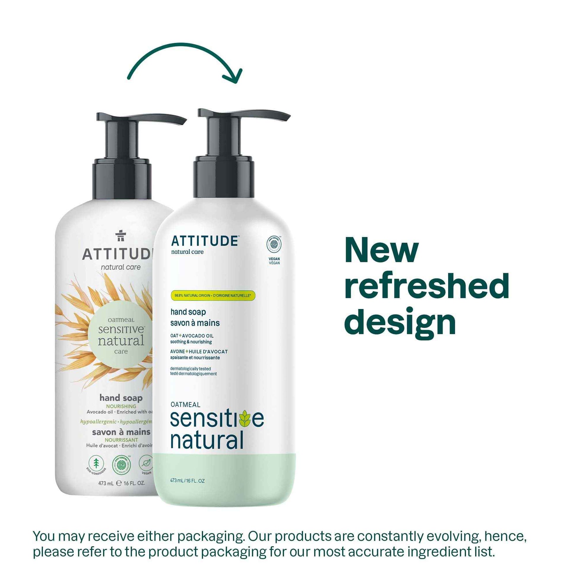 ATTITUDE Hand Soap for Sensitive Skin with Oat and Avocado Oil, EWG Verified, Dermatologically Tested, Vegan, 16 Fl Oz (Pack of 2)