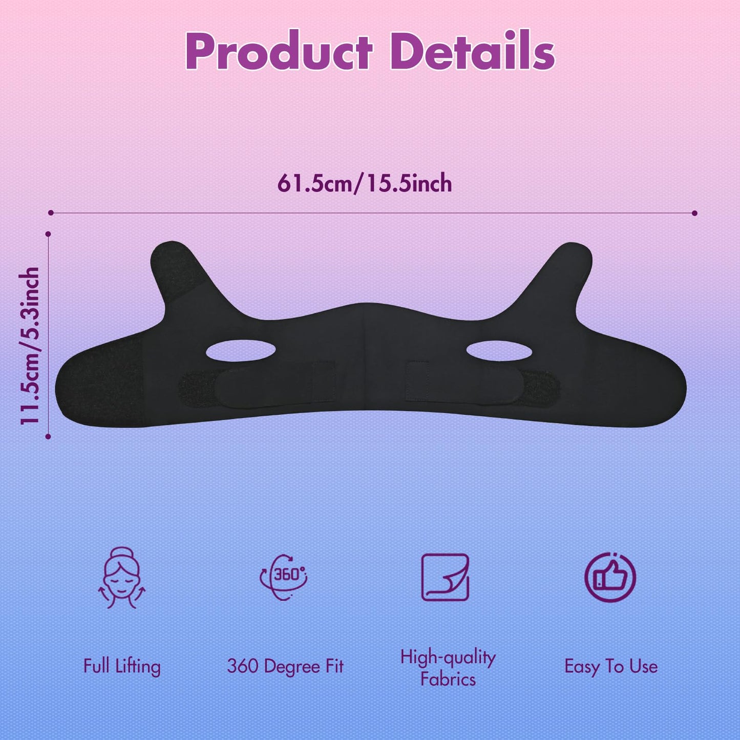 2 Pack Face Slimming Strap, Double Chin Reducer Band, Graphene V-Line Mask Chin Up Mask V Shaped Face Mask Chin strap for sleeping, V-Line Lifting Mask for Women, Medium, Black and Black