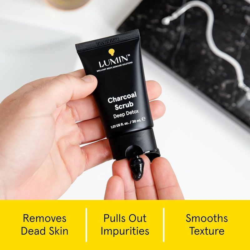Charcoal Scrub for Men - Deep Detox Face Cleanser & Exfoliator | Refreshing & Rejuvenating, 30ml, 2-Pack