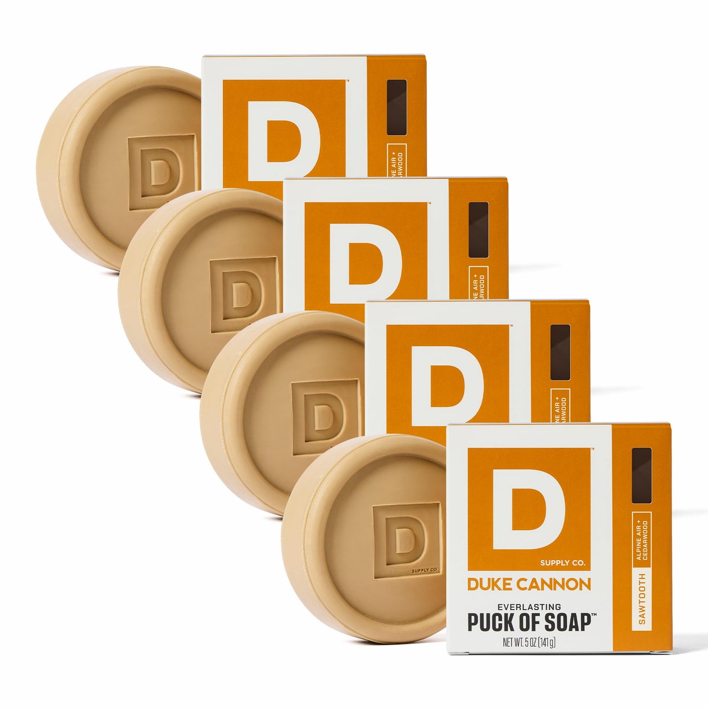 Duke Cannon Supply Co. Bar Soap Puck - Men's Rounded Bar Soap with Masculine Scents - Disc-Shaped Mens Soap - Hydrating & Deep Cleaning - All Skin Types - Sawtooth, 4 Pack - 5 oz
