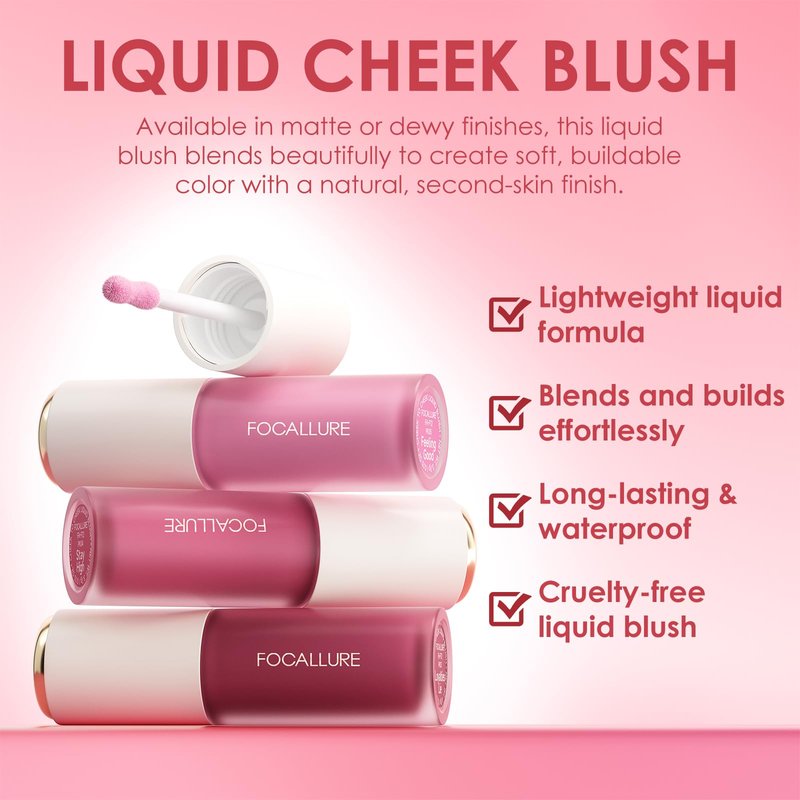 FOCALLURE Silky Cream Liquid Blush,Leaving a Matte Dewy Makeup Look,Easy to Apply and Create a Natural Flush,Long Lasting and Lightweight Cheek Blush Face Makeup,BABY DOLL