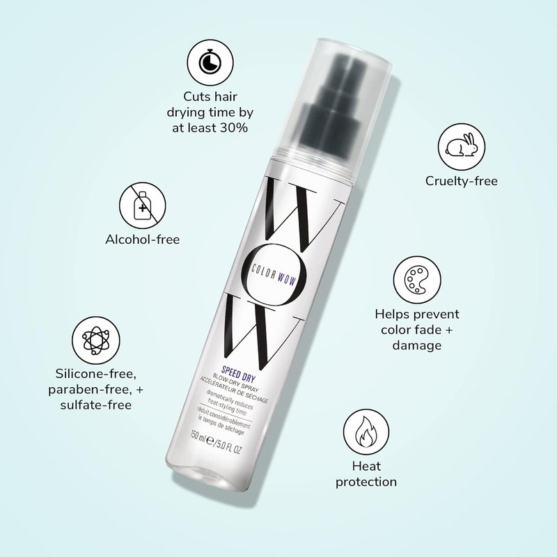 COLOR WOW Speed Dry Blow Dry Spray - Reduce Drying Time by 30% | Heat Protectant & Breakage Prevention