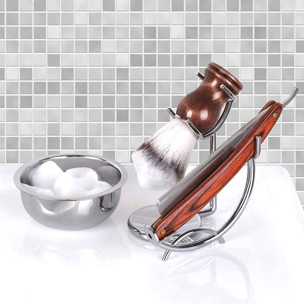 SANWA Grooming Shaving Kit for Men,Shaving Razor and Brush Stand with Stainless Steel Shaving Soap Bowl