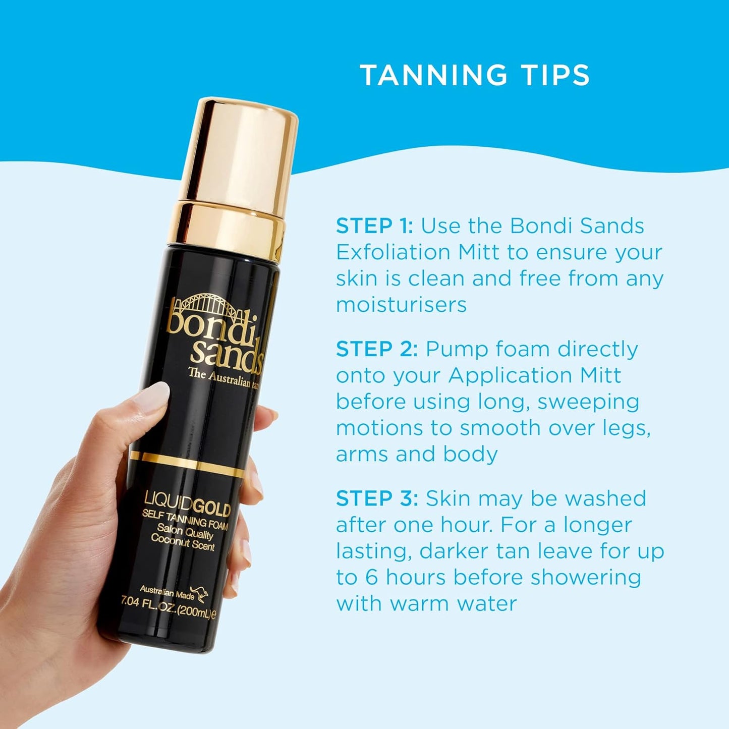 Bondi Sands Liquid Gold Self Tanning Foam - Lightweight Sunless Tanning Foam + Reusable Application Mitt | Perfect for a Flawless Glow