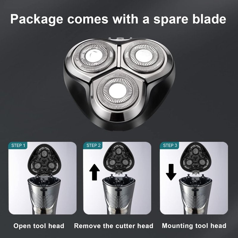 Electric Razor for Men - Waterproof Cordless Shaver with Extra Head & LED Display | Rechargeable USB-C Fast Charging