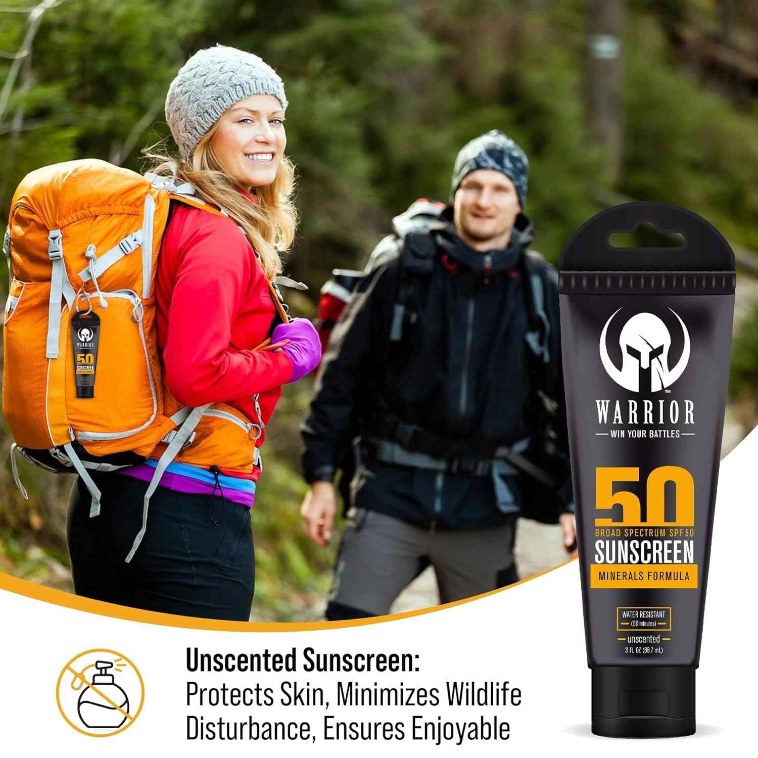 WARRIOR - WIN YOUR BATTLES- SPF 50 Sunscreen Lotion - 80 Minutes Water Resistant, Reef Safe, Unscented Lotion Non-Nao Zinc & Non-NanoTitanium Sunscreen with Mineral Formula - 3 Fl. Oz
