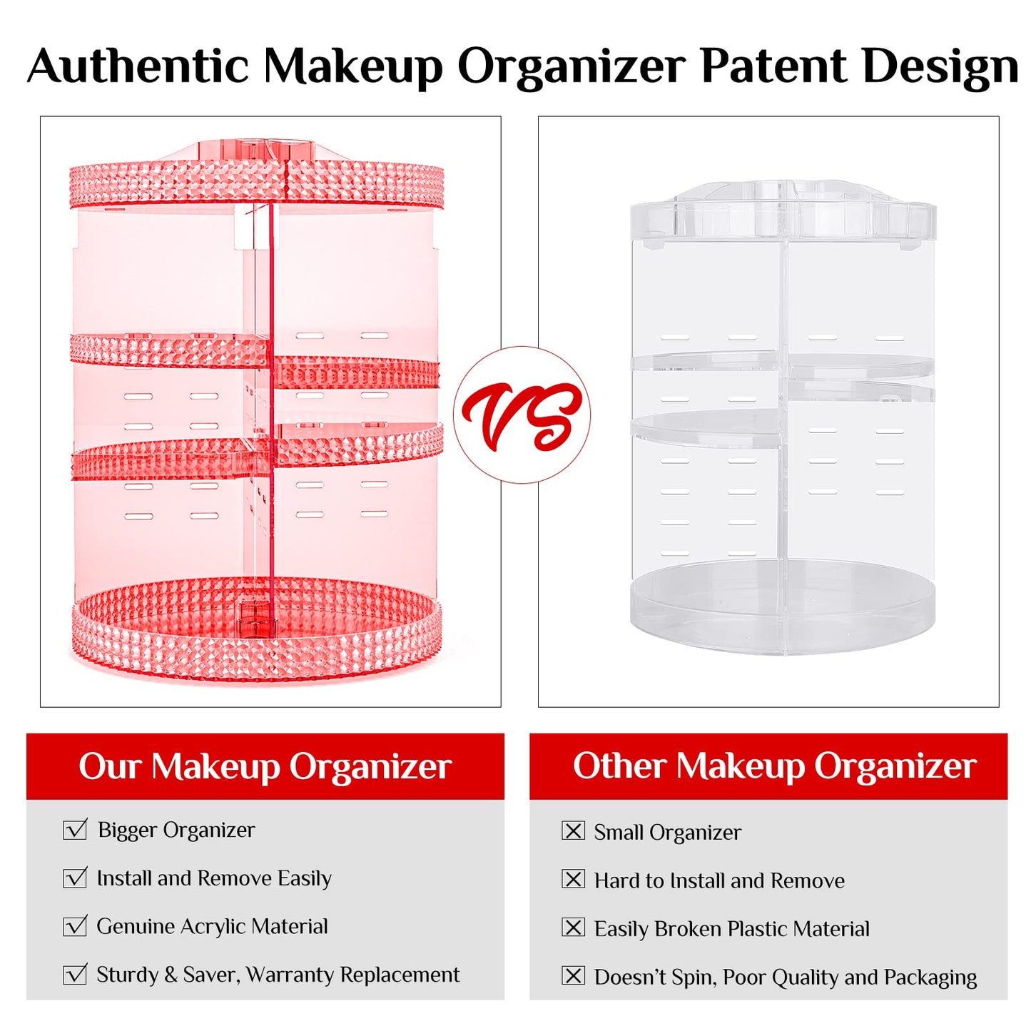 Famitree Pink 360 Makeup Organizer Carousel, Organizador De Perfumes, Acrylic Make Up Organizer, Large 7 Layers 360 Makeup Organizer, Fits Makeup Brushes, Lipsticks, Bathroom, Vanity, Plus Size Pink