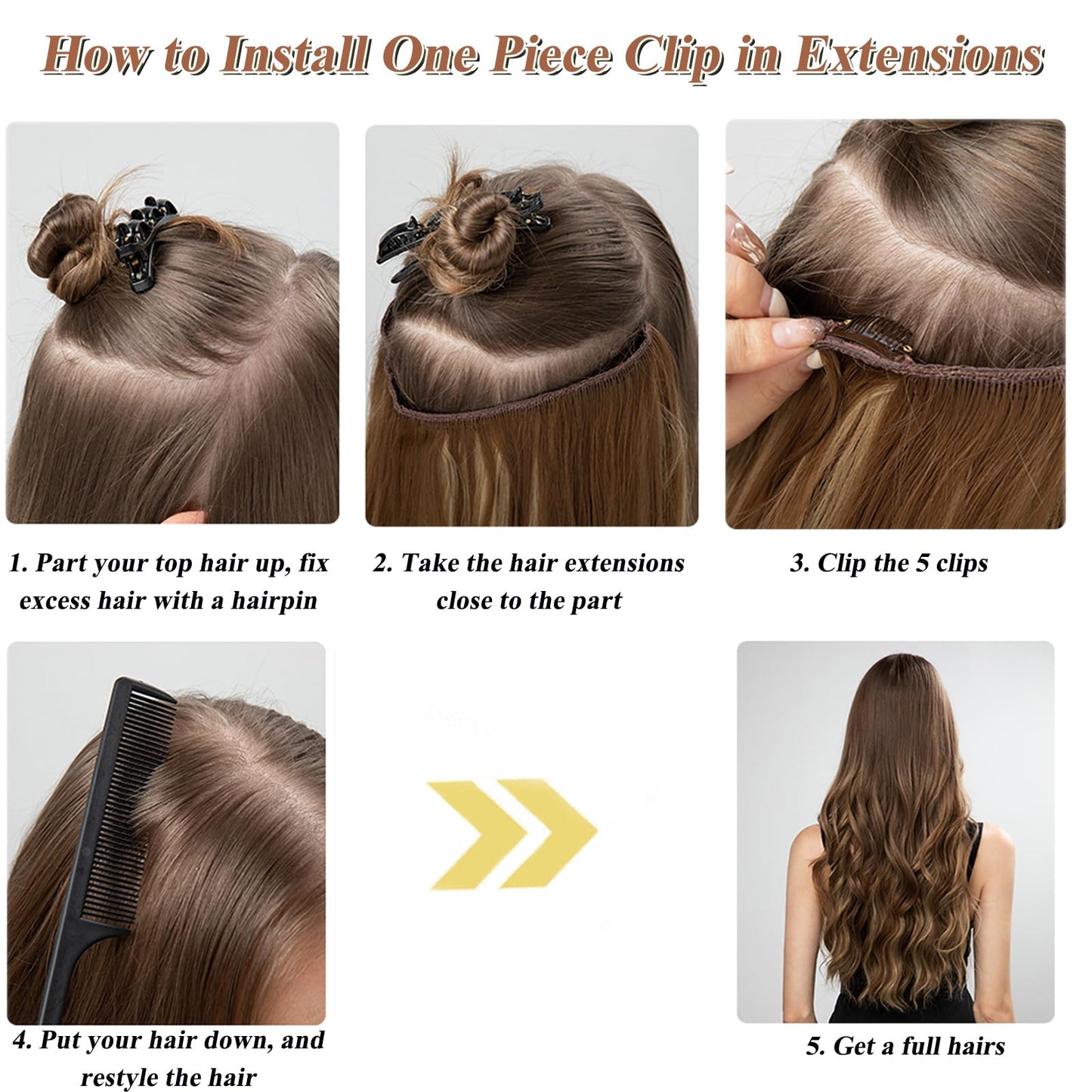 Benafee Brown One Piece Clip in Hair Extensions Real Human 100 Gram 22 Inch Full Head Seamless Double Weft ins No Shedding, 3.5274 Ounce
