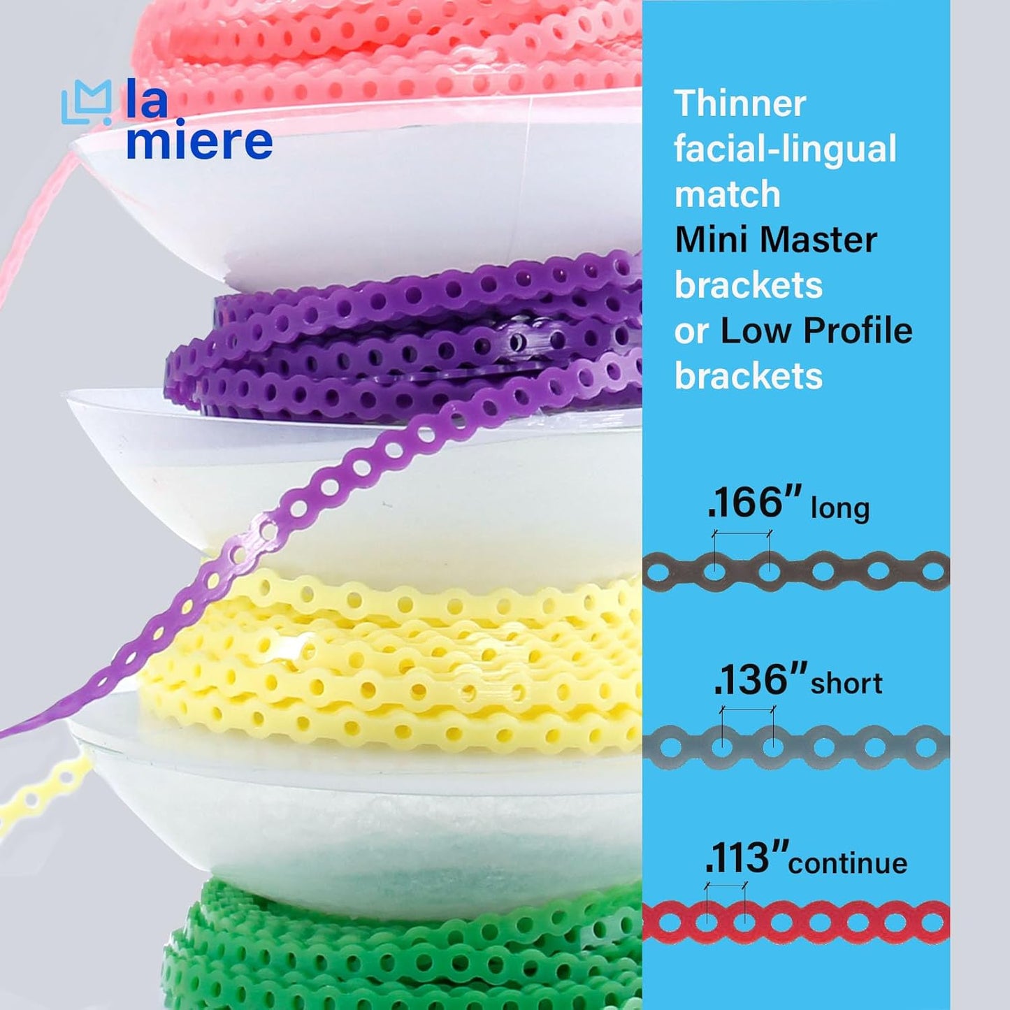 Orthodontic Braces Power Chains - 10 Rolls of 15'' Rubber Chains | Mixed Colors, 0.113’’ (2.5mm)