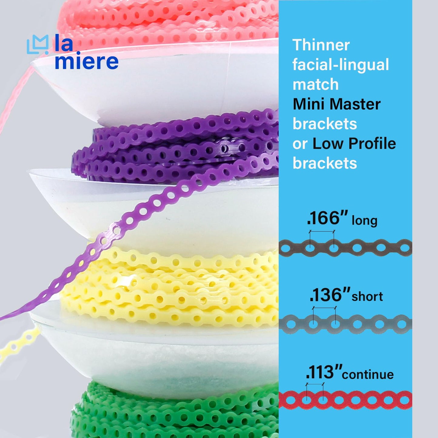 10 Rolls Orthodontic Braces Rubber Chains, Braces Power Chains consisted force in closed, short, long filaments chain in 15'' spools (long, 0.166’’(4.2mm), Mix colors
