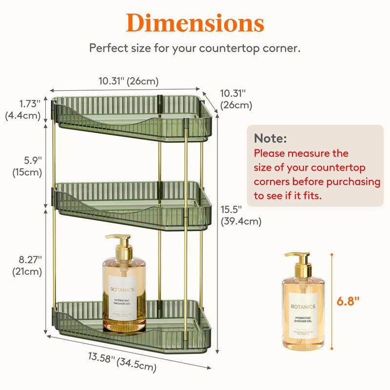 Lifewit 3-Tier Corner Bathroom Counter Organizer, Plastic Makeup Skincare Organizers Storage Countertop, Large Sink Cosmetic Perfume Shelf for Bedroom, Dresser, Kitchen, Vanity, Green, 39 cm/15inch(H)