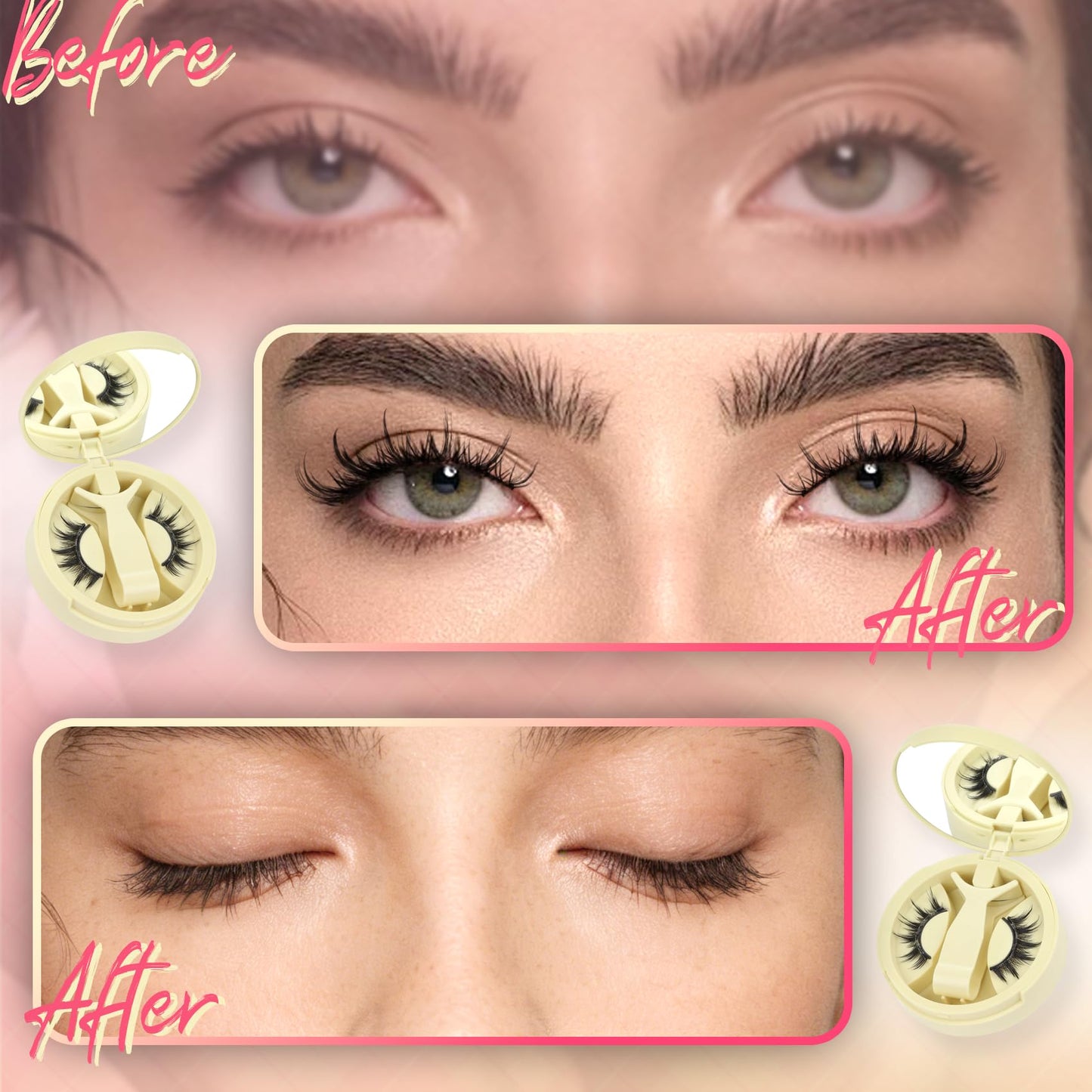 Ahrikiss Magnetic Eyelashes 1 Pair Reusable Magnetic Lashes with Applicator Manga Lashes Natural Look No Glue Needed Lash Kit Wispy Anime False Eyelashes with Magnets (M01)