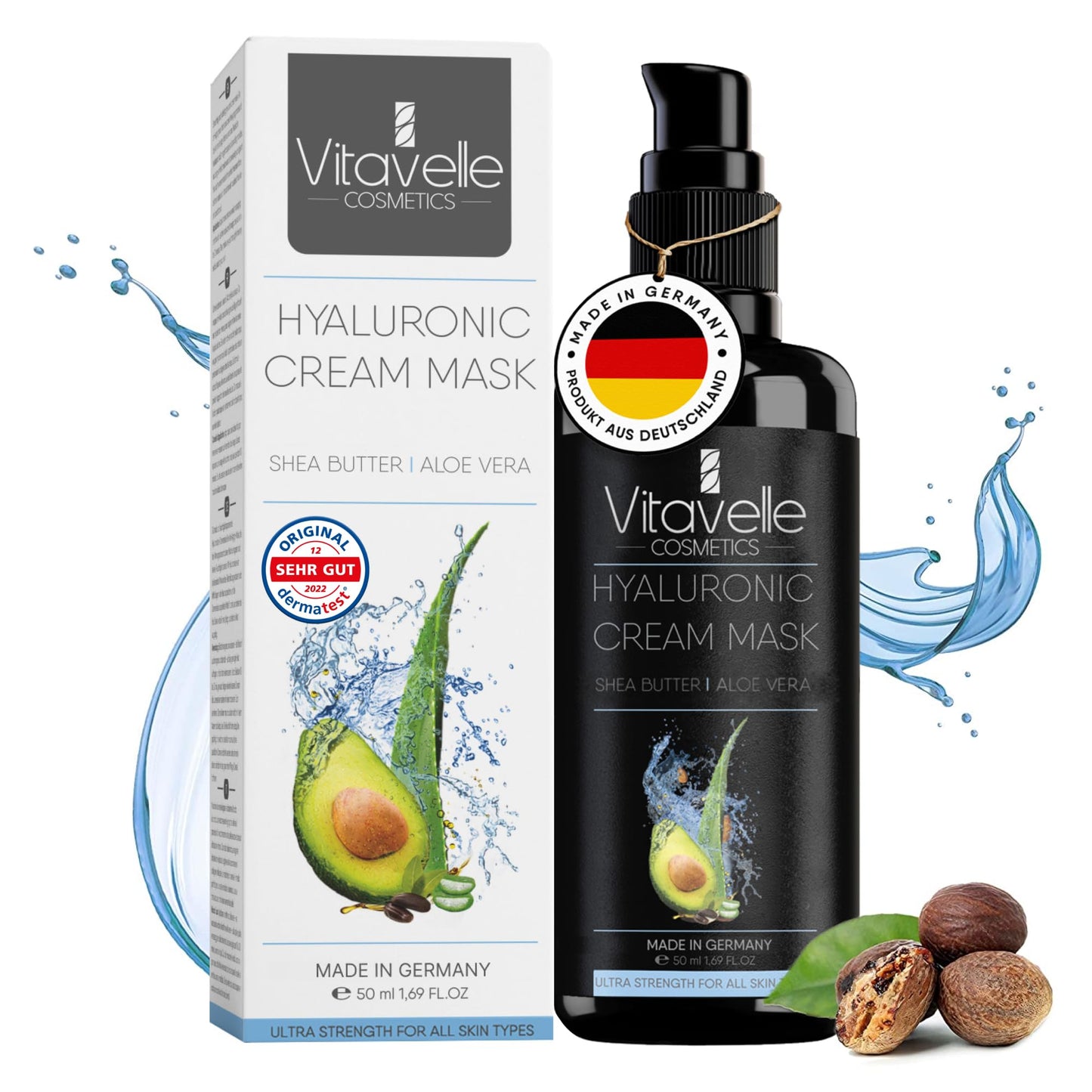 VITAVELLE Hydrating Face Mask – Hyaluronic Acid Moisturizer Mask Firming with Avocado Oil, Shea Butter, Aloe Vera and Jojoba Oil – Vegan Face Mask with No Parabens – Hydrating Face Masks Anti Aging