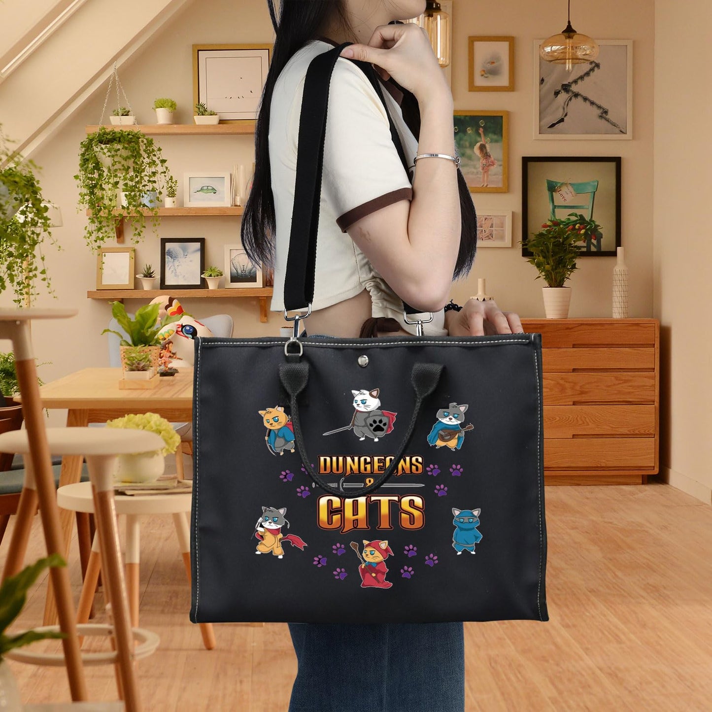BWWKTOP Cats Cosmetic Makeup Bag Legends of Fantasy Gifts Dragon Master Zipper Pouch Bag Questers & Creatures Gamer Gifts (Dungeo & Cat BG)