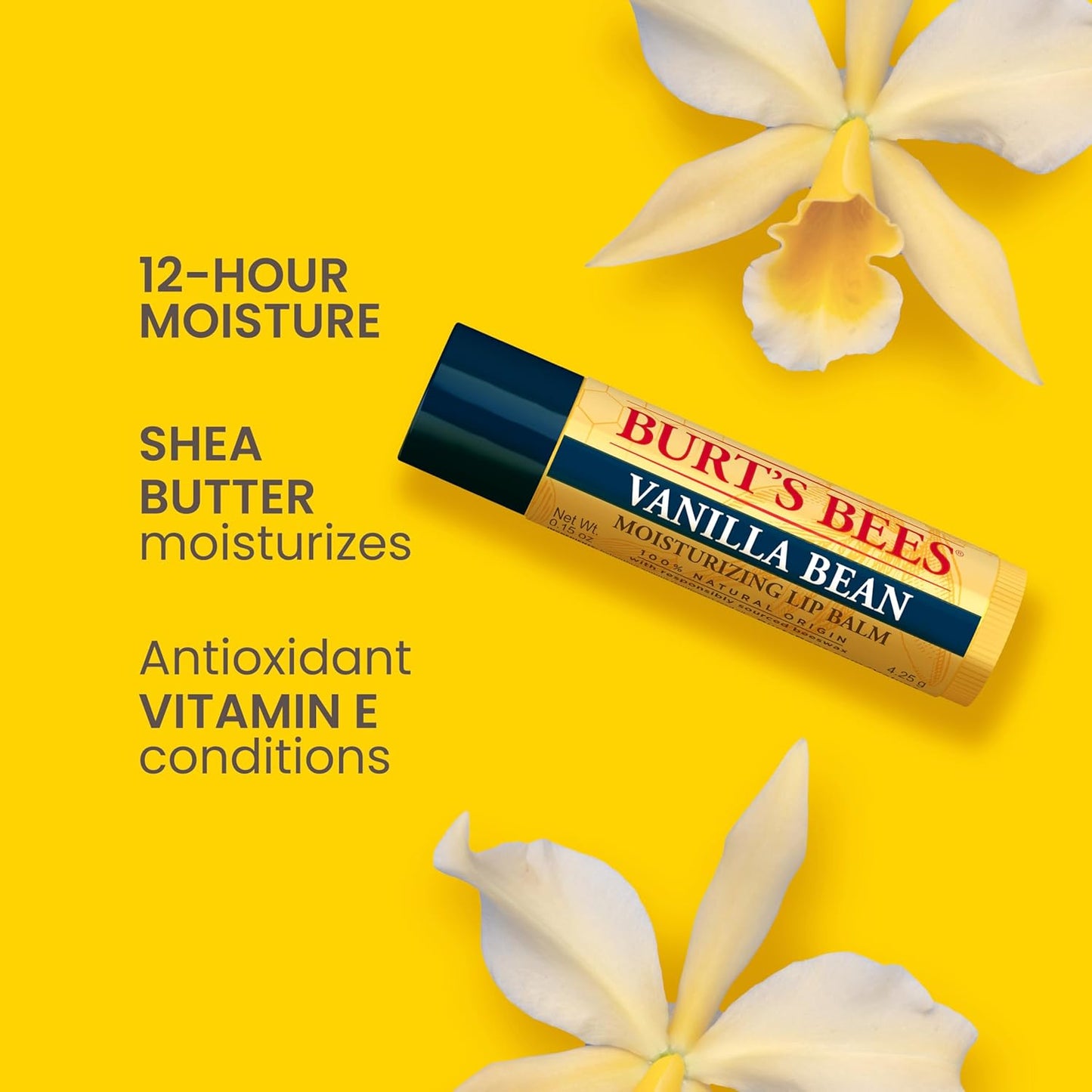 Burt's Bees Lip Balm - Vanilla Bean Lip Moisturizer with Natural Beeswax | 2 Tubes, 0.15 oz Each