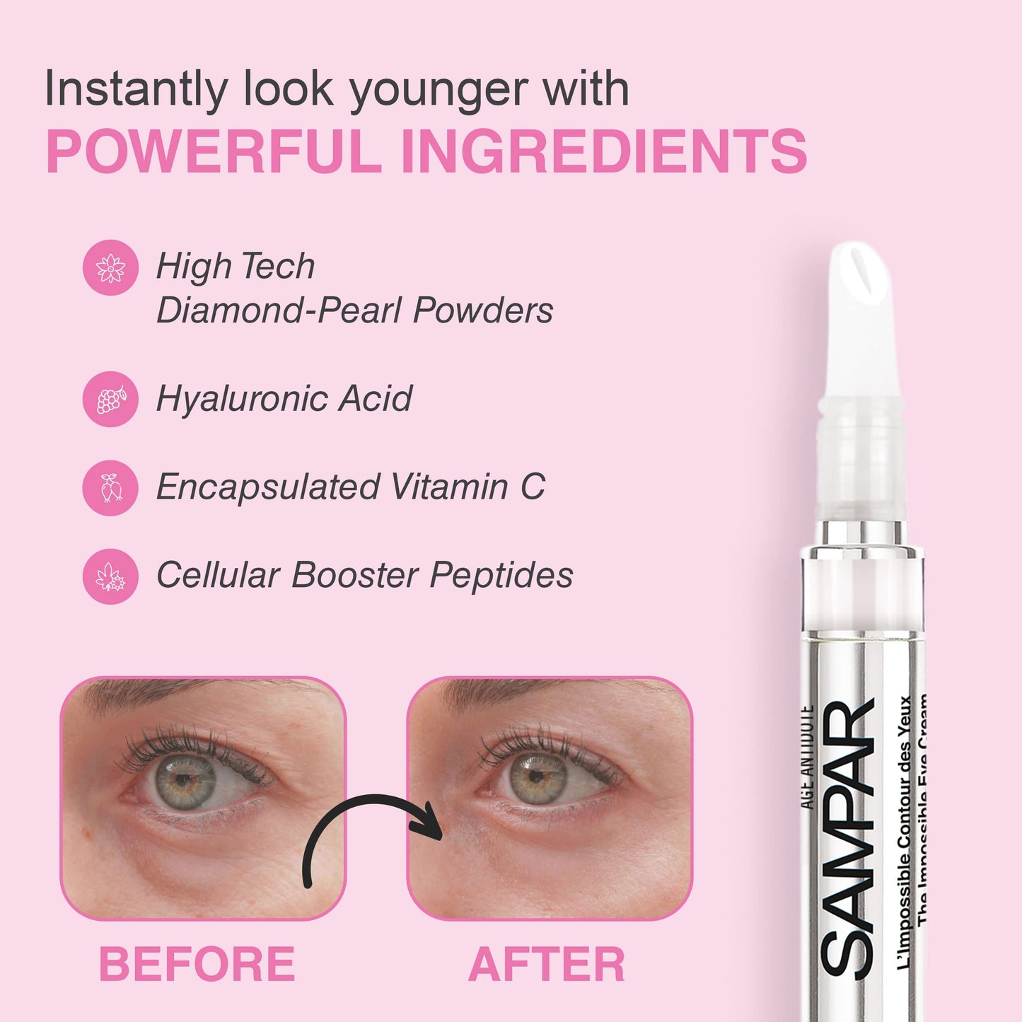 SAMPAR Illuminating Eye Cream - Anti-Aging, Hydrating & Brightening Treatment with Hyaluronic Acid, Vitamin C, and Essential Oils - Reduces Dark Circles, Fine Lines & Puffiness - All Skin Types
