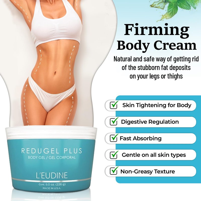 L’EUDINE Redugel Plus Skin Tightening Cream for Body – Belly Firming Cream with Mint Oil, Field Horsetail, Marine Algae & Maca Extract - Skin Firming and Tightening Lotion, 8 Oz
