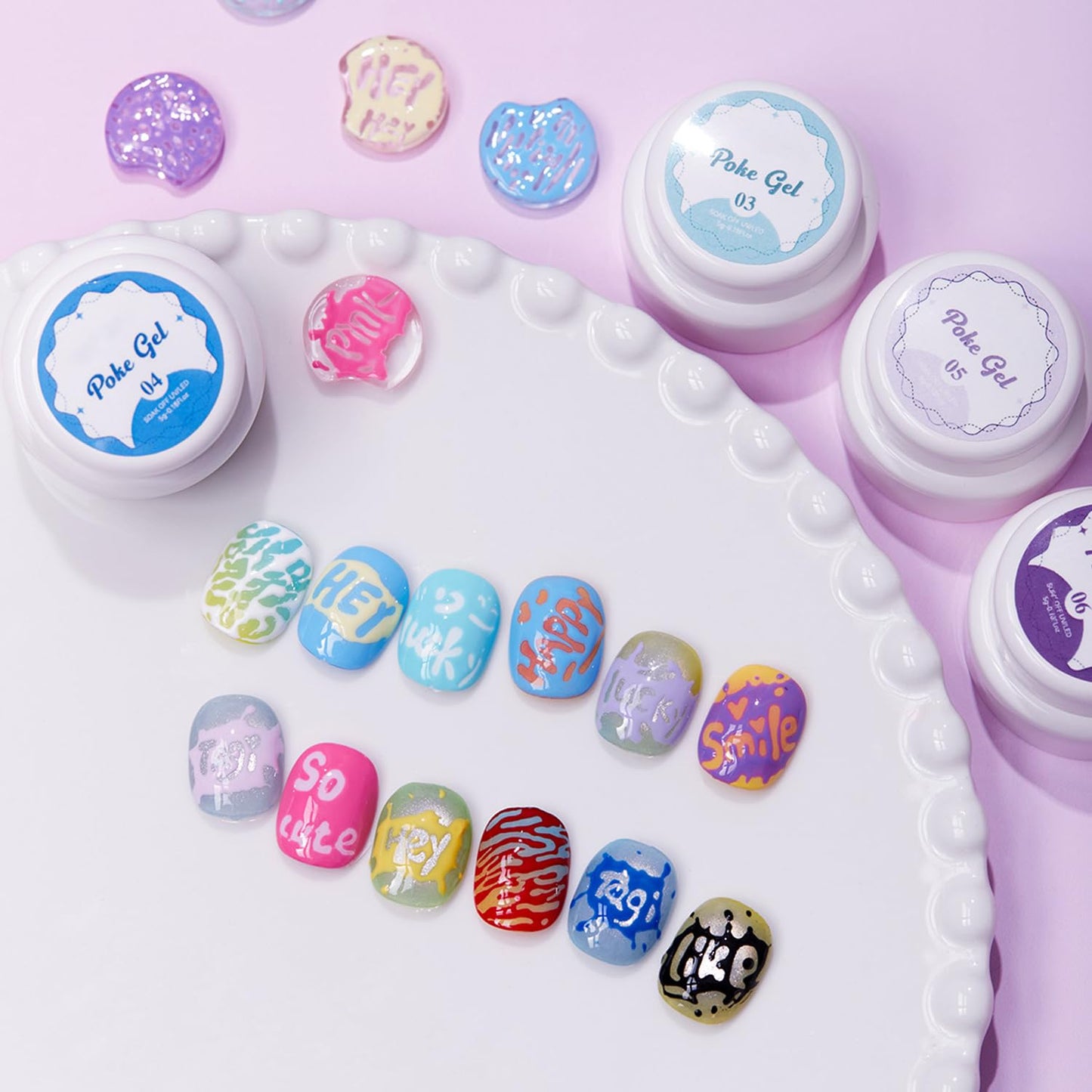 12Pcs Poke Gel Nail Polish Set with Professional Poke Base Gel Polish Multifunctional Lace Painting Gel Paint for Nails Art Design with Wooden Nail Stick Nail Brush for Drawing Letter Wave Flower
