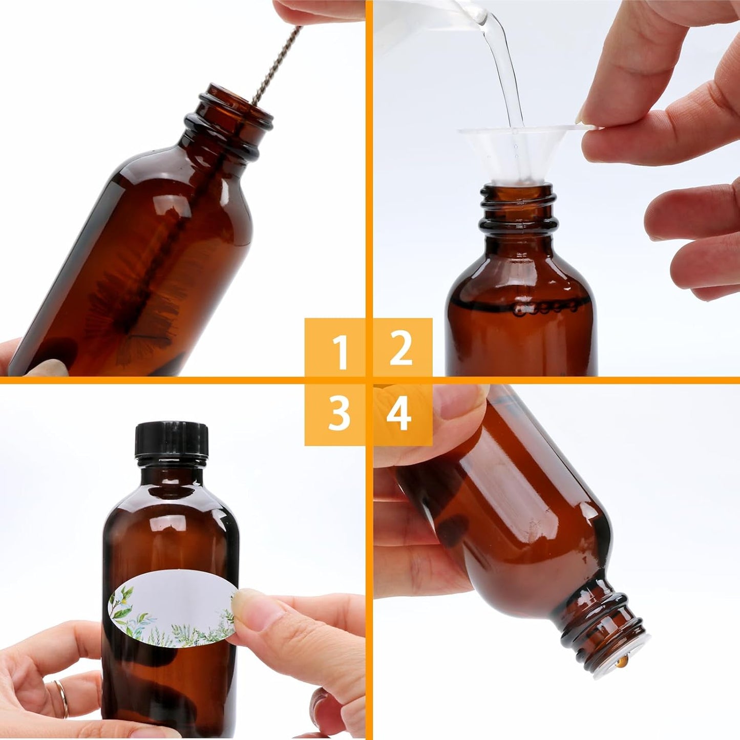Maredash Amber Glass Bottles - 4oz Boston Round Containers with Leak-Proof Caps | 50 Pack for Essential Oils, Extracts & Herbal Remedies