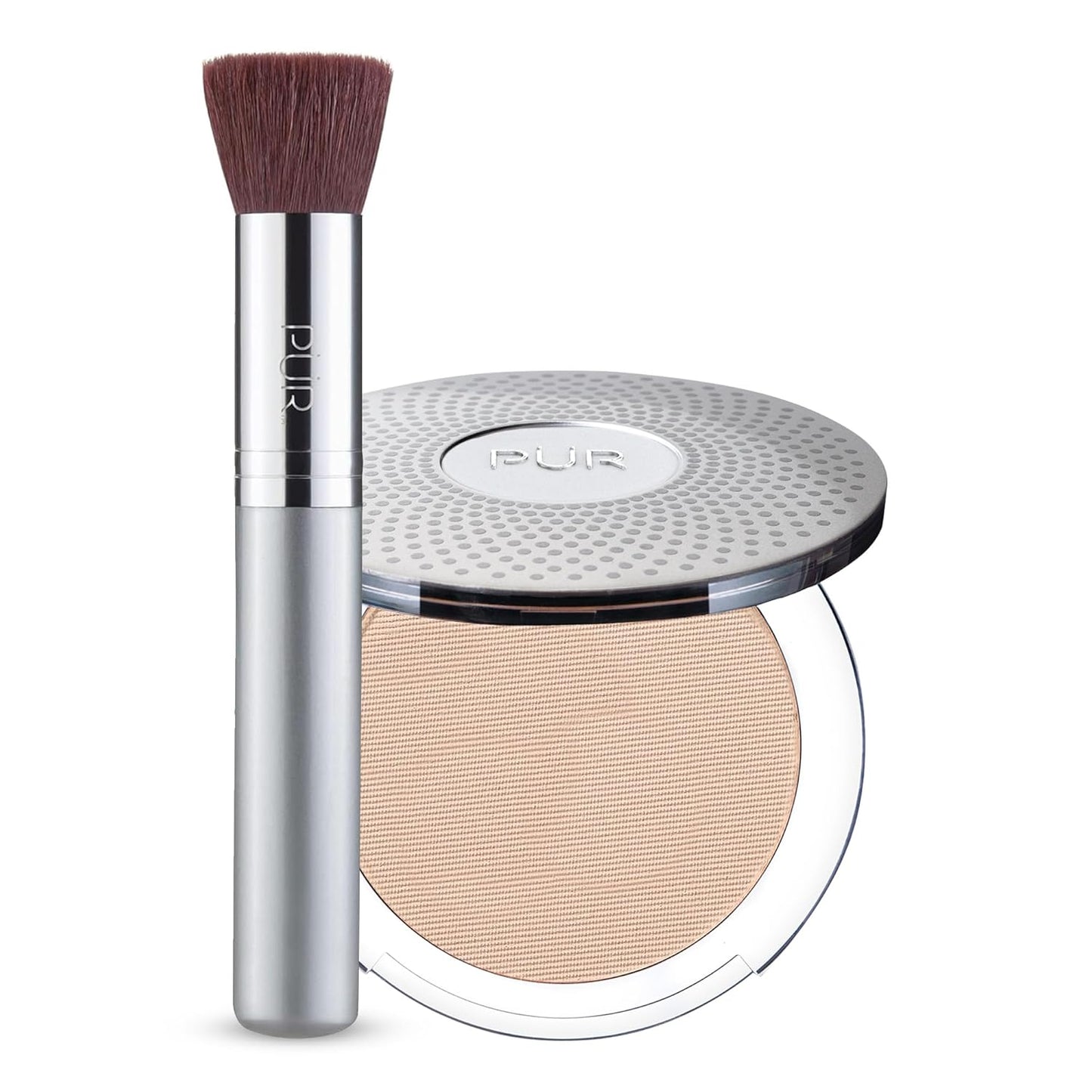 PÜR MINERALS Chisel Makeup Brush & 4-in-1 Pressed Mineral SPF 15 Foundation Bundle | Perfect for Flawless Coverage