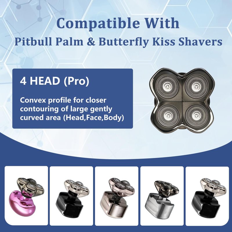 Pro 4Head Replacement Blade Compatible with S-Kull Pit-Bulls Gold PRO, Silver PRO, Platinum PRO, Butterfly Kiss PRO Head Shavers, German Stainless Blades, Floating 4 Heads for a Fast (1Pack) (3Pack)