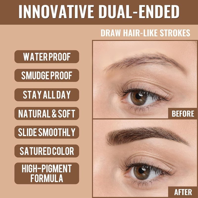 iMethod Eyebrow Pen - 2-in-1 Dual-Ended Microblading Pencil for Women | Long-Lasting Waterproof Dark Brown