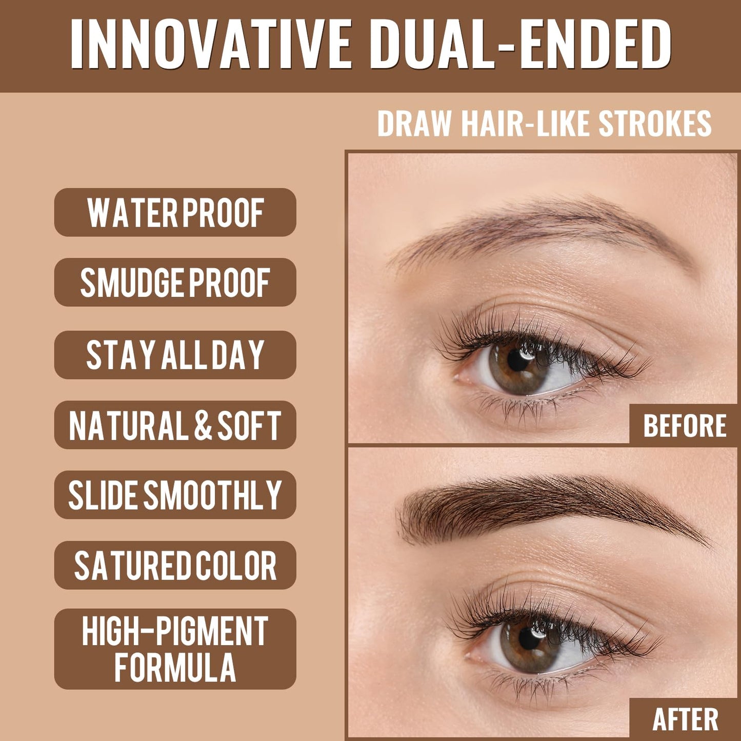 iMethod Eyebrow Pen - Eyebrow Pencil,2-in-1 Eyeliner Dual-Ended Brush-Tip Microblading 4d Eyebrow Pencils for women,Long Lasting Waterproof Hair-Like Brow Pencil,with Eyebrow Brush,LightBrown