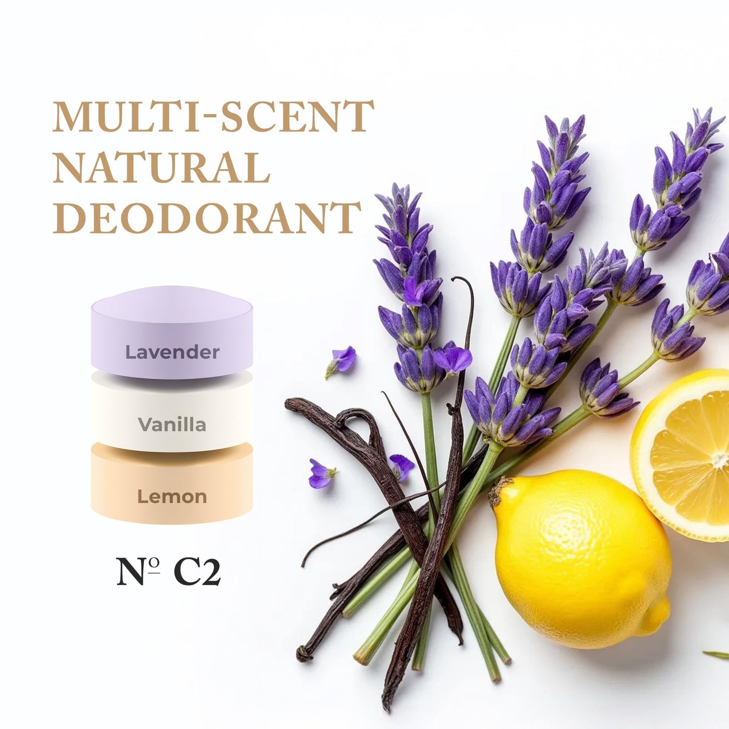Nevo Multi Scent Deodorant Stick With Layers | Aluminum Free Deodorant for Women & Men | All Natural, Organic, Vegan, Non Toxic | Coconut Oil & Shea Butter | Nº C3 Bergamot - Vanilla - Cedar 2.65 oz