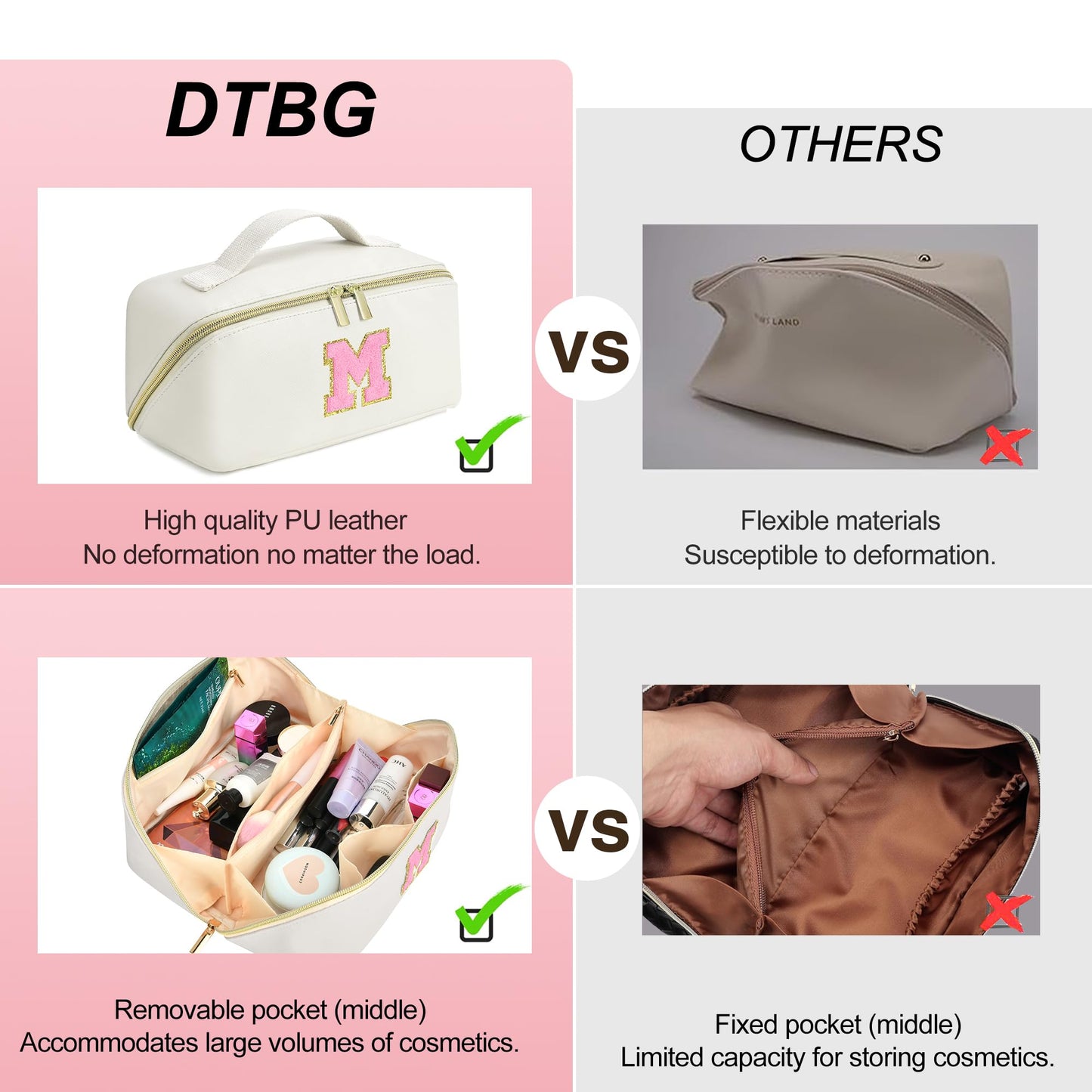 for Valentines Day Gifts, Makeup Bag for Women, PU Leather Travel Toiletry Bags, Initial Make Up Cosmetic Pouch for Teen Girls, Wide Open Portable Skincare Bag, Personalized Birthday Gifts, White A