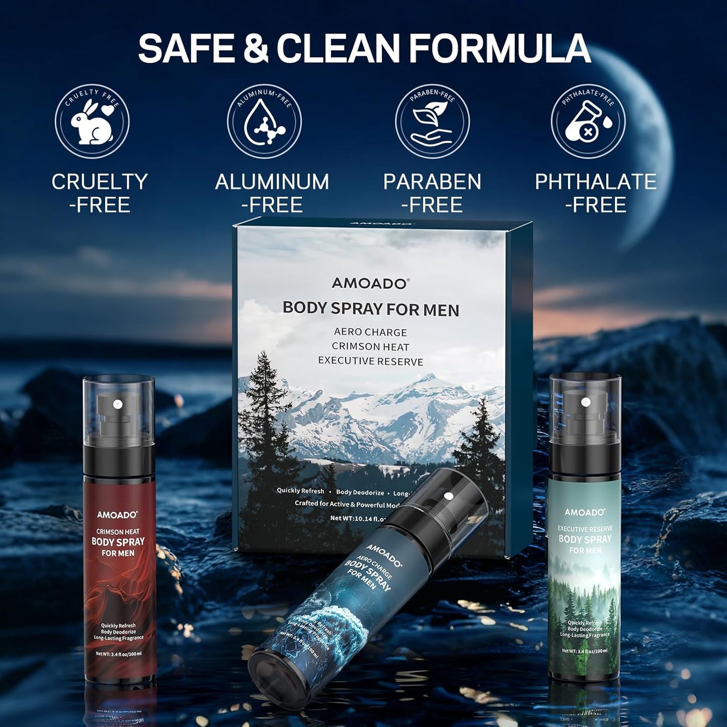 Men’s Body Spray Set - Aluminum-Free Deodorizing Mist | Refreshing Oriental & Woody Scents, 3.4 fl oz Each