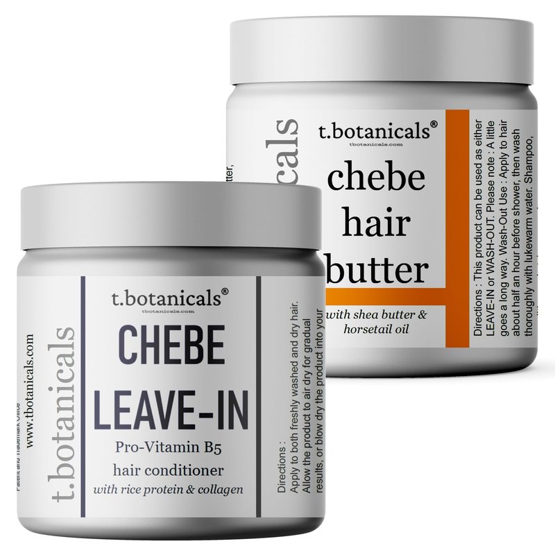 Chebe Butter and Leave-In Conditioner Set for Lustrous Locks, Longer and Thicker Hair Growth - Infused with Chebe Powder, Made in USA (Unscented, 8 oz each)