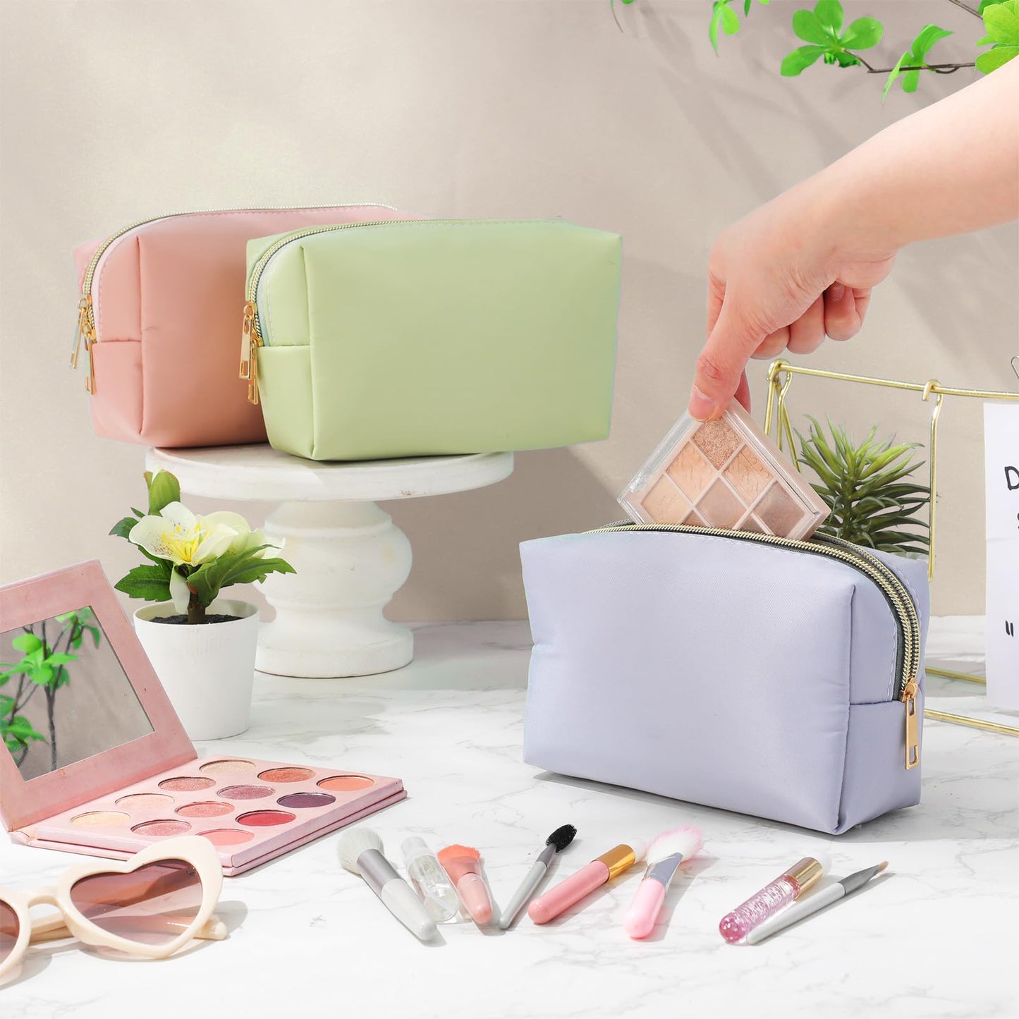 Kigeli 12 Pcs Nylon Makeup Bag Bulk Cosmetic Pouches Preppy Cosmetic Bag for Women Waterproof Travel Zipper Organizer Little Outdoor Accessory Makeup(Nylon, Foam,Morandi)