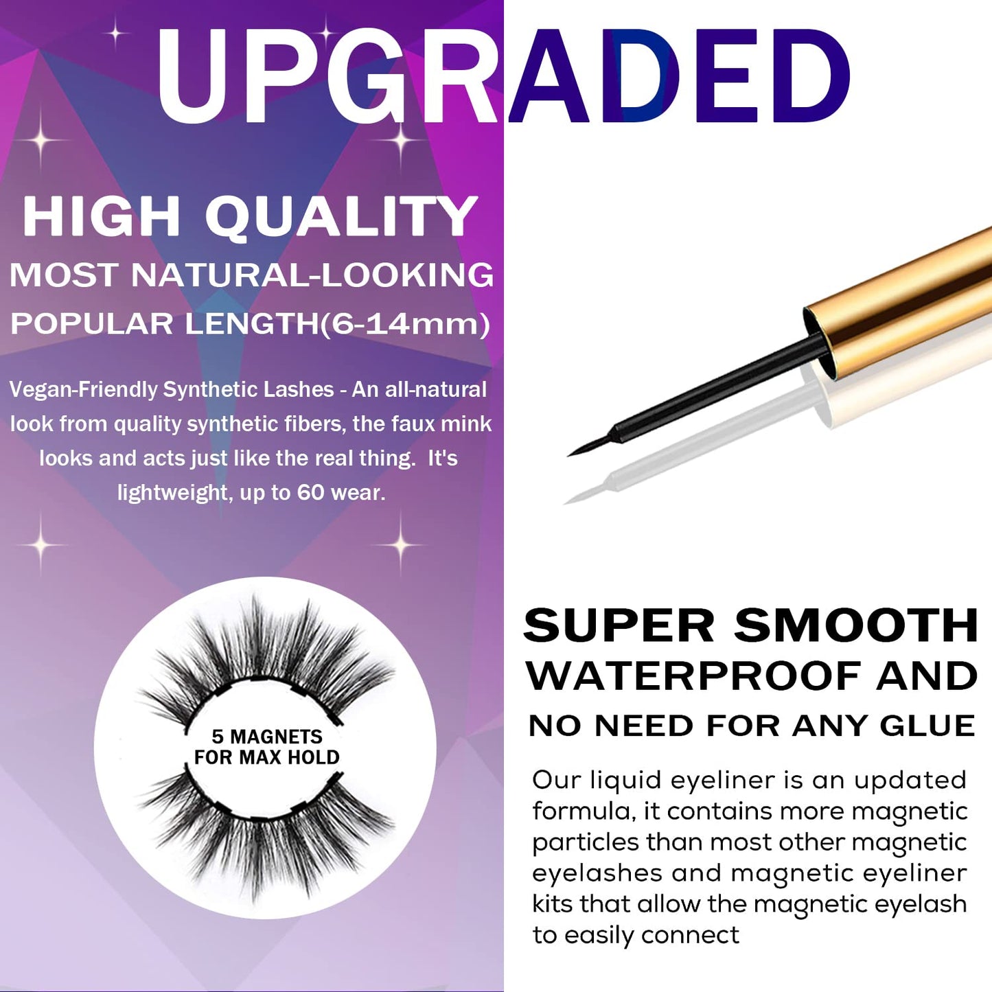 Magnetic Eyelashes Kit - Natural Look Wispy Cat Eye Lashes | 10 Pairs, Reusable, Vegan & Cruelty-Free