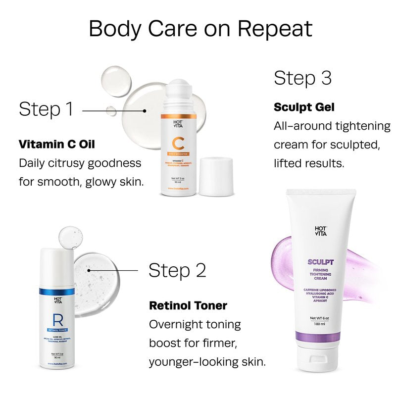 Hot Vita Sculpt Body Gel for Skin Firming & Smoothing – Lightweight Gel with Caffeine, Hyaluronic Acid & Vitamin C – Helps Improve Appearance of Skin Tone & Texture