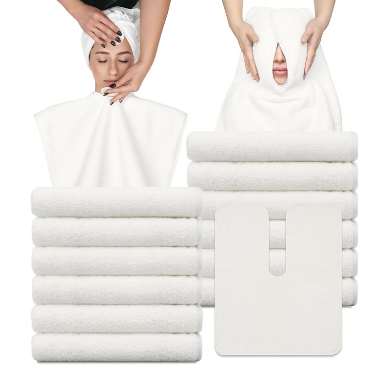 MAYOKEN® U-Shaped Microfiber Facial Towels - 12PCS Ultra-Soft & Absorbent Spa Towels | Warm Yellowish White