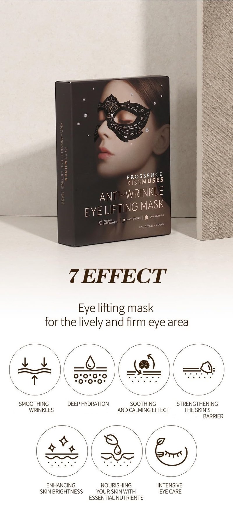 KISS MUSES X Prossence Eye Lifting Mask – 7 Pack (8 mL Each) | Firming & Revitalizing Under Eye Treatment for Puffiness, Fine Lines & Dark Circles | Peptides + Fig Extract
