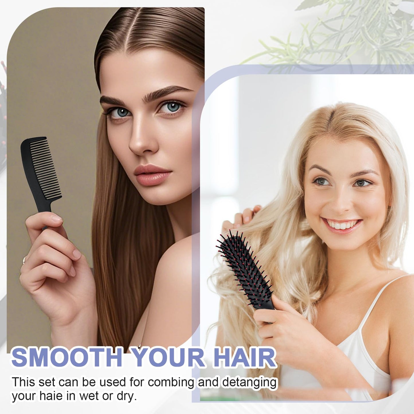 JoseHana Hair Brush and Comb Set, 100 Pcs Bulk for Homeless Individually Wrapped, Lightweight Hair Brush and Comb for Women Kids Hotel Travel (Black)
