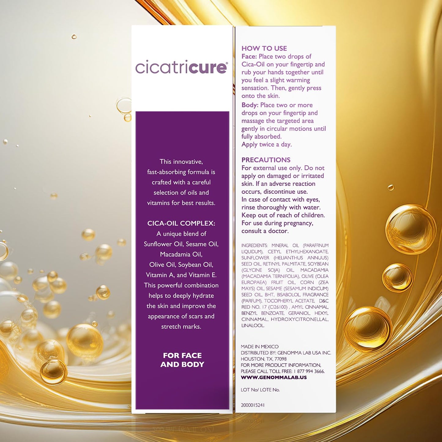 Cicatricure Cica Oil for Stretch Marks & Scars, Visible Results in 4 Weeks, Pregnancy Must-Haves Body Oil with Vitamin E, Stretch Mark Oil, Scar Treatment with Botanical Ingredients, 6.7 fl oz