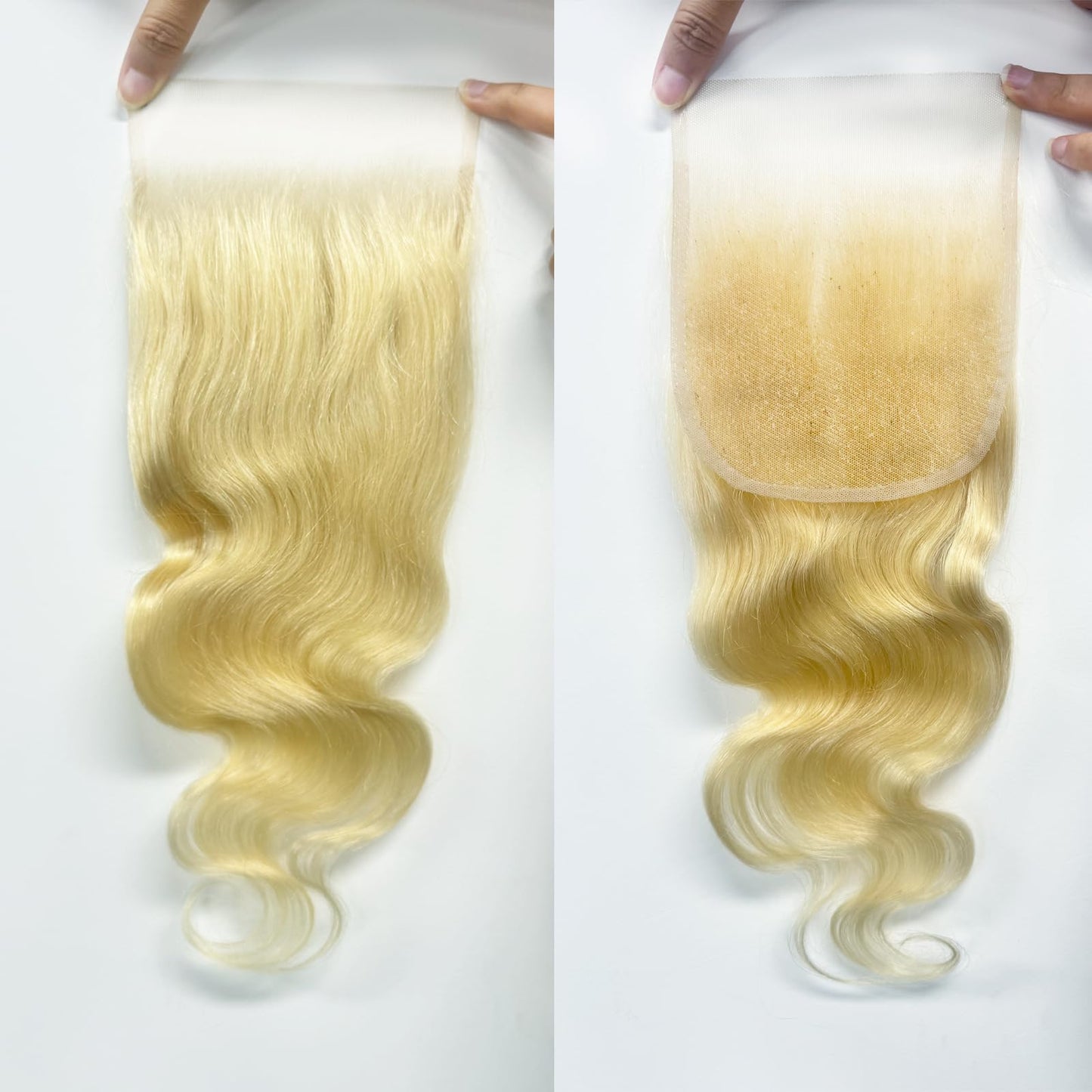 5x5 613 Closure Hd Lace Transparent Invisible Skinlike Lace Blonde Closure 12a Grade Body Wave Human Hair Pre Plucked With Baby Hair Free Part 14 Inch