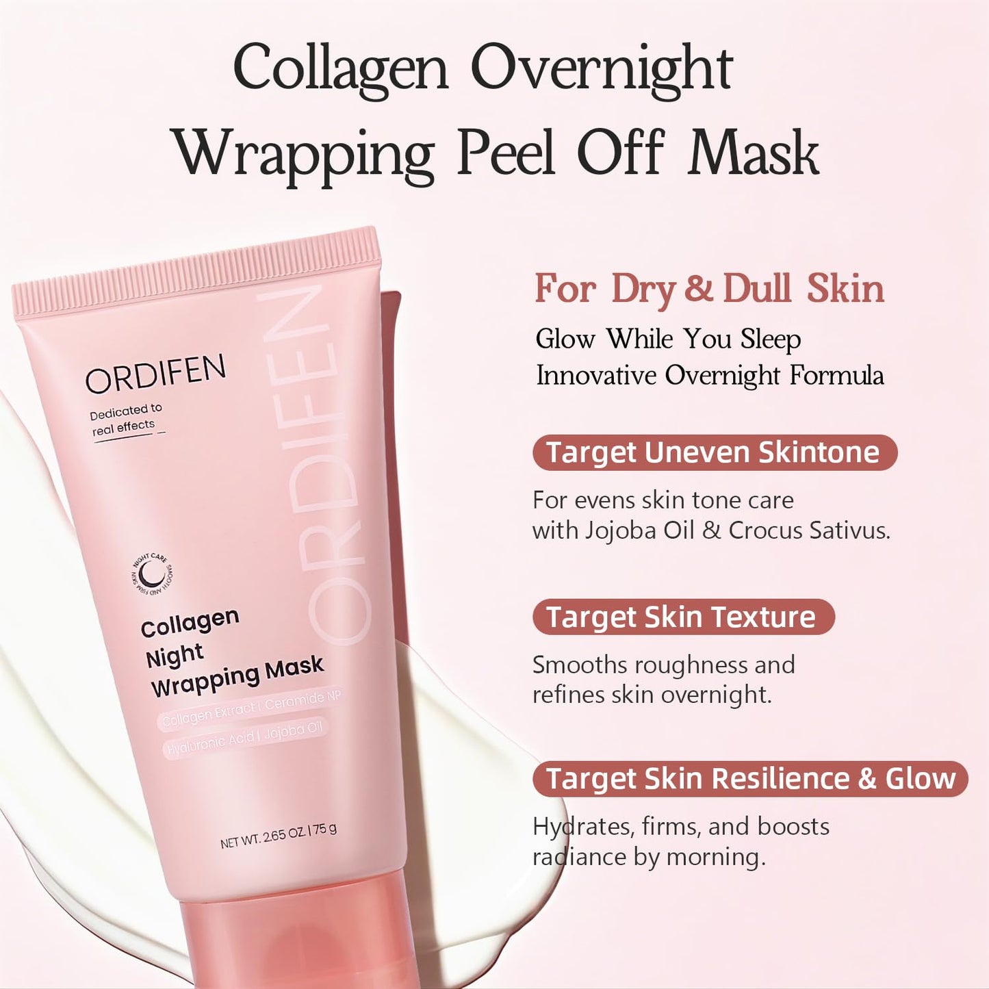 ORDIFEN Collagen Night Wrapping Mask for Glowing Skin, Overnight Wrapping Peel Off Facial Mask for Elasticity Hydration (Collagen Wrapping Mask)