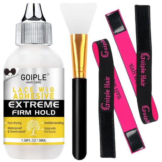 Goiple Wig Glue for Lace Front Wigs, Waterproof Lace Front Wig Glue for Wigs, Strong Hold Transparent Lace Adhesive for Hair Replacement Invisible Hair Bonding Wig Adhesive(1.28 fl oz)