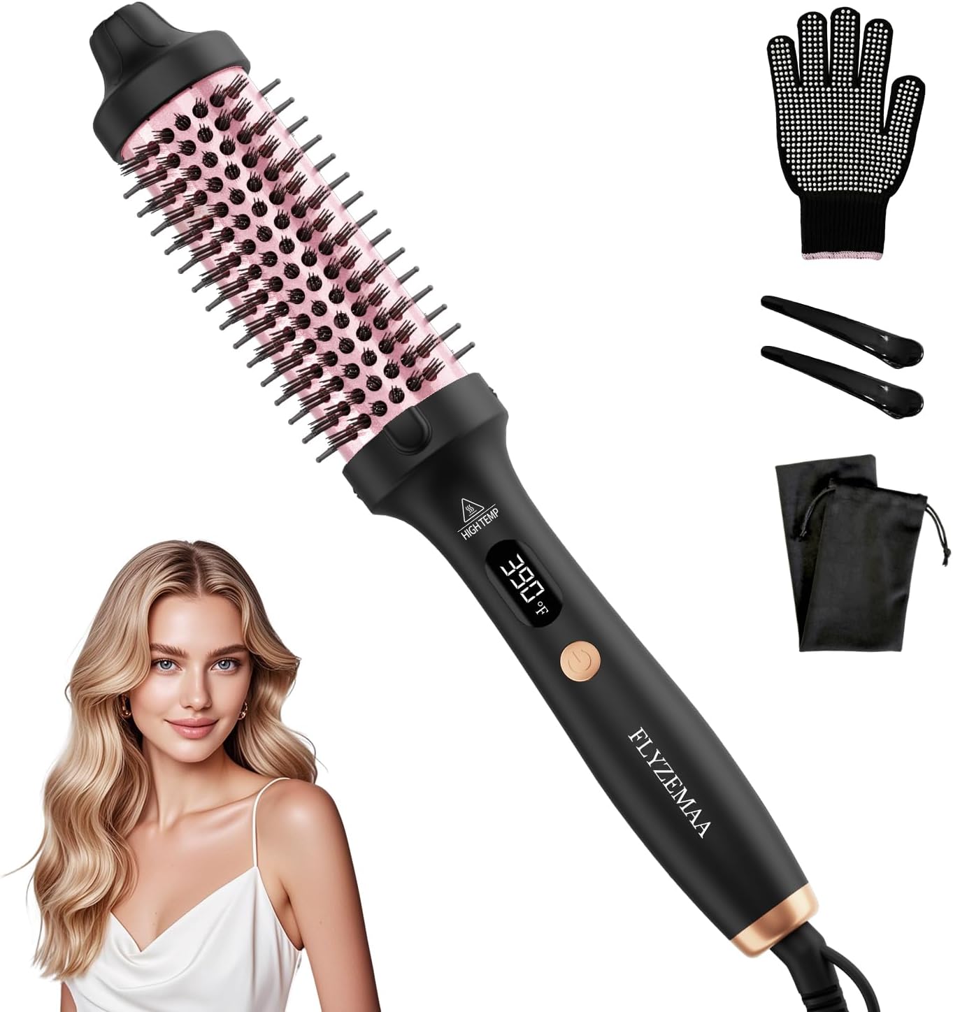 Heated Round Thermal Brush - 1.5 Inch with 3 Temperature Settings | Fast Blowout, Reduces Frizz, Includes Velvet Pouch