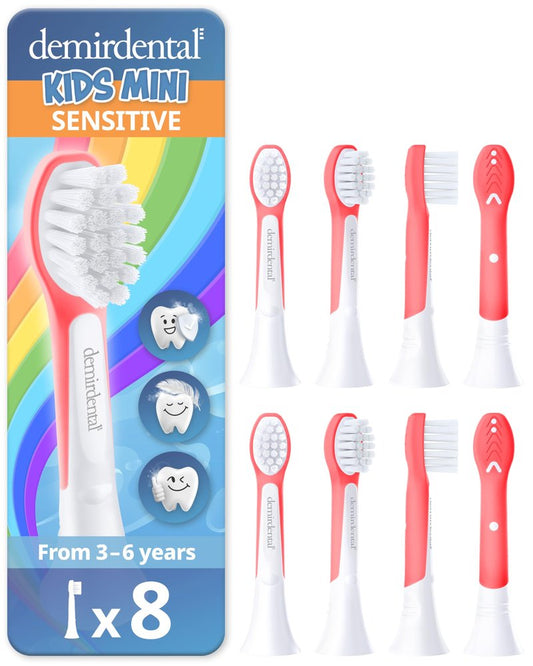 demirdental Kids Mini Toothbrush Heads Compatible with Philips Sonicare Compact Kids Toothbrush Heads - Replacement Heads Sensitive - Brush Heads from Ages 3 to 6 - Red - Replaces HX6038-8 Pack