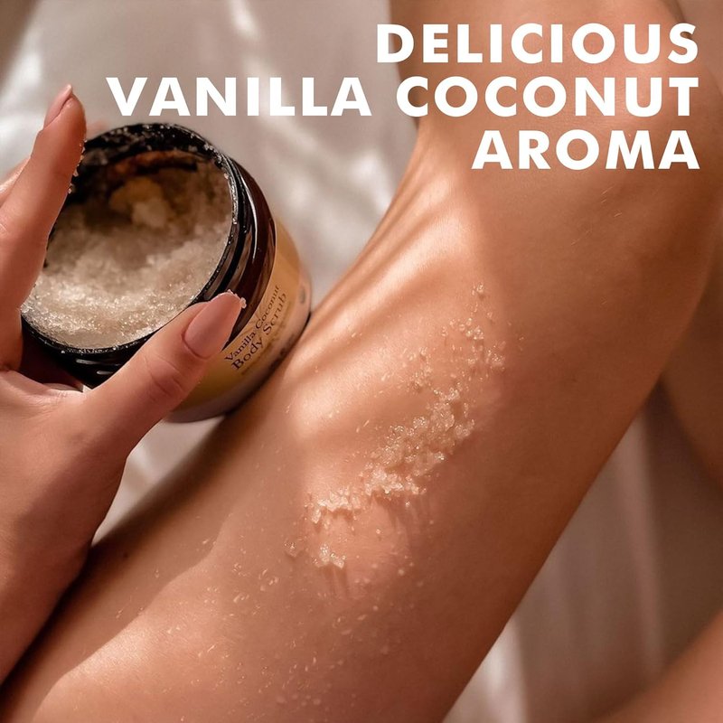 Organic Vanilla Coconut Body Scrub - Natural Sugar Exfoliator for Dry Skin | Moisturizing & Gentle on Sensitive Skin